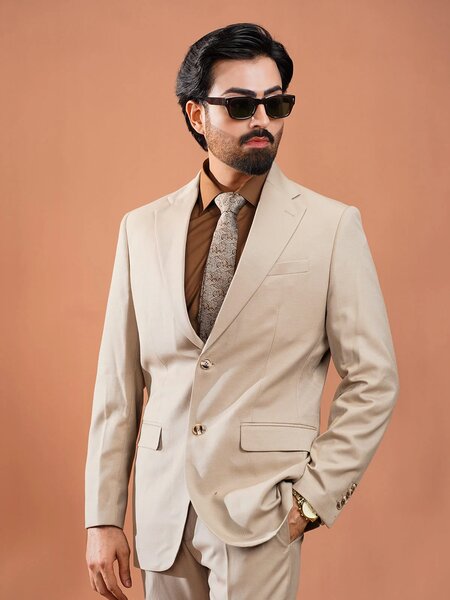 Beige Self Imported Two Piece Suit (SF-080)