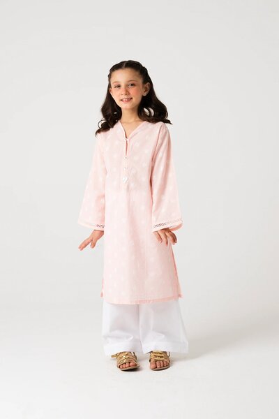 Girls Pink Cotton Kurta Set