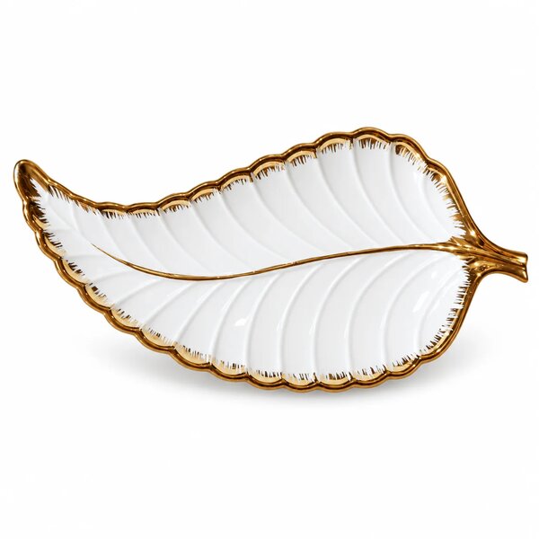 Single Leaf Platter – White & Gold