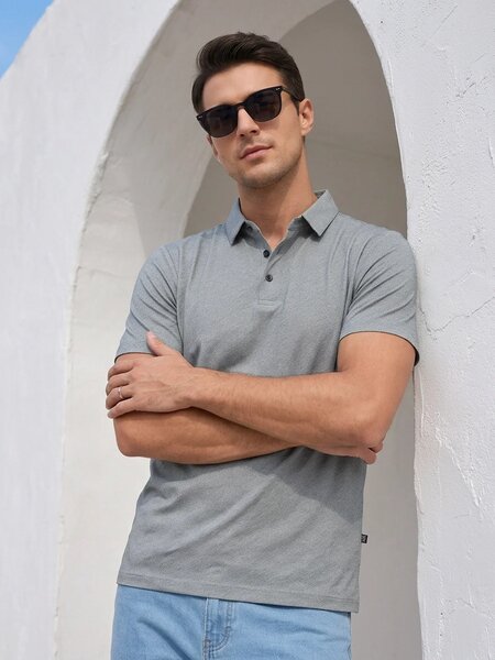 Light Green Textured Nylon Spandex Polo (POLO-1363)