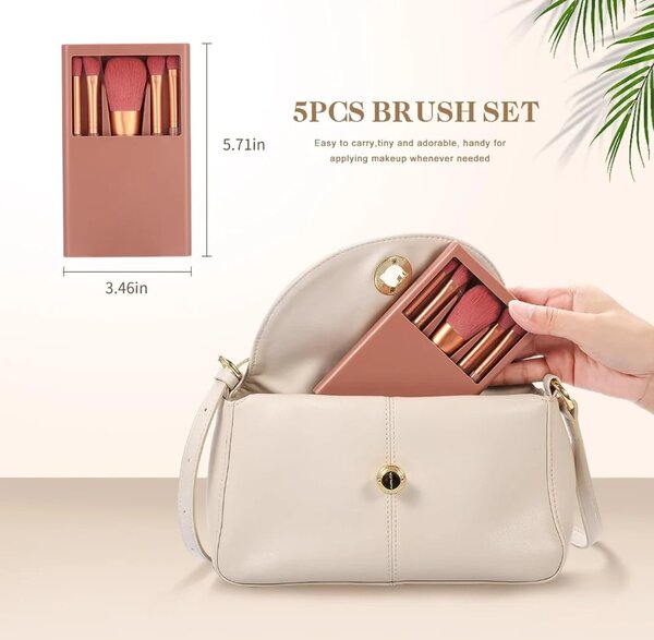 The Original - Shein 5 Pcs Portable Makeup Brushes With Mirror Travel  Set Deep Red
