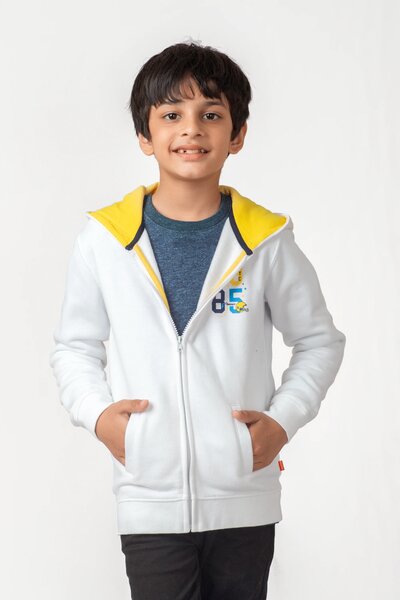 Boys Atheletic White Fleece Hoodie