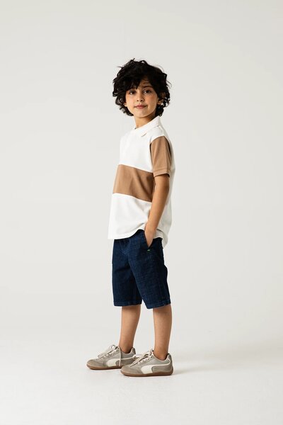 Boys Off-White Beige Panel Polo