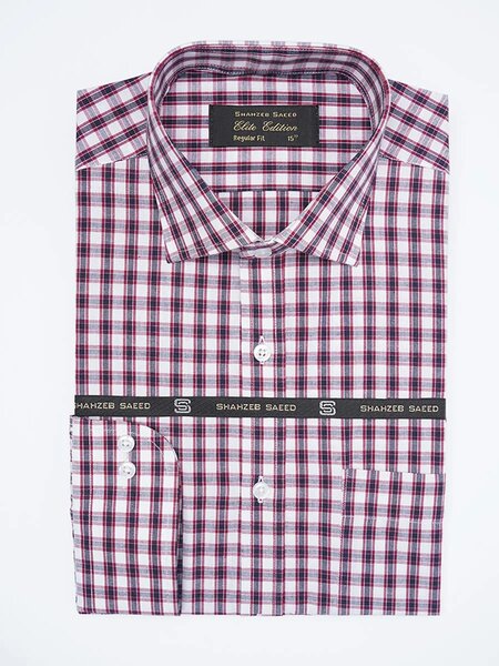 Maroon & Navy Checkered, Elite Edition, Cutaway Collar Men’s Formal Shirt (FS-2248)