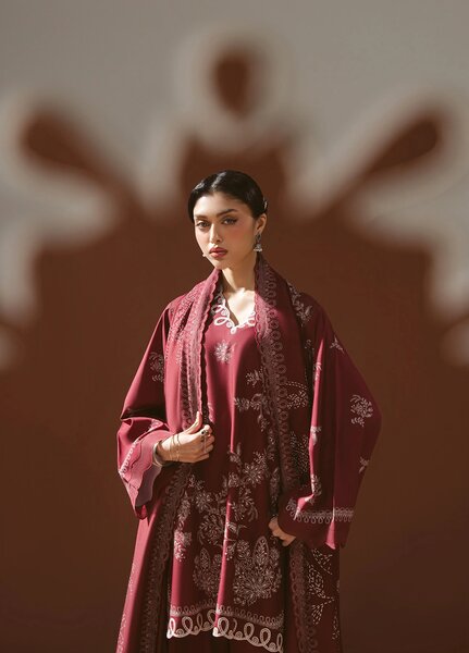 Cross Stitch Unstitched Embroidered Linen 3 Piece Suit CS26UW Scarlet Ink - Winter Collection