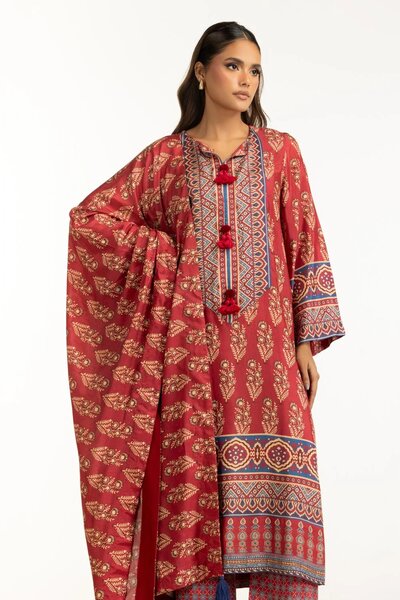 3PC Printed Rawsilk Suit