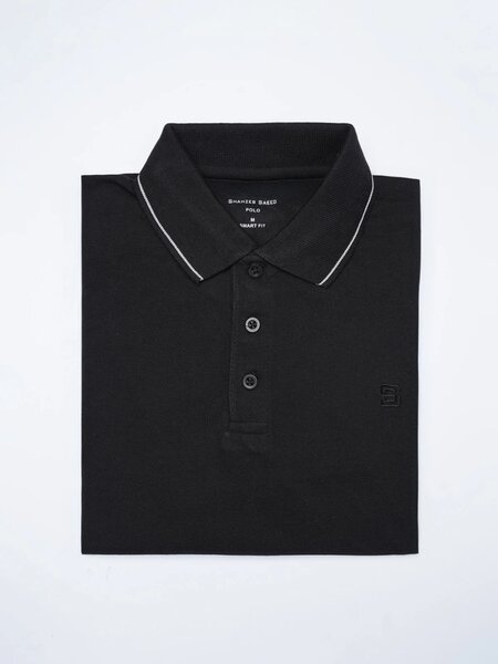 Black Plain Contrast Tipping Half Sleeves Polo T-Shirt (POLO-1004)