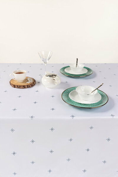 Blue Cross Stitch Embroidered Table Cover