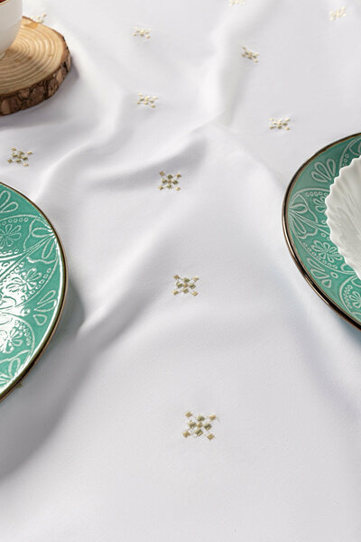 Green Cross Stitch Embroidered Table Cover