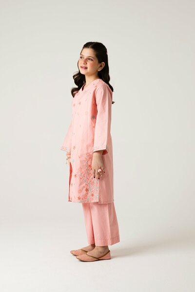 Peach Delicate Embroidered Kurta Set - 2pc