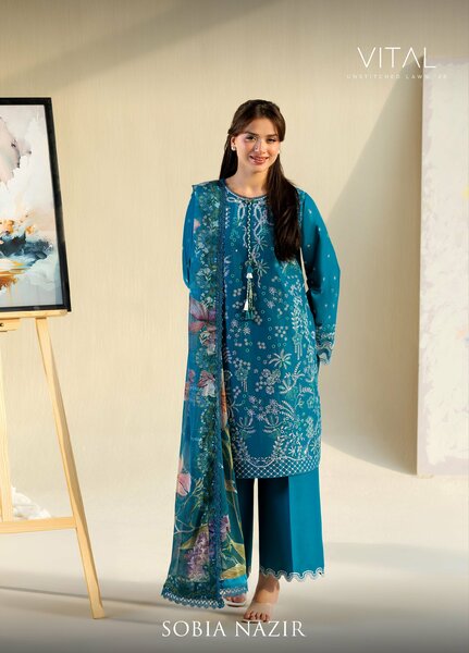 Vital by Sobia Nazir Unstitched Embroidered Lawn 3 Piece Suit SN26UVL 7A - Summer Collection