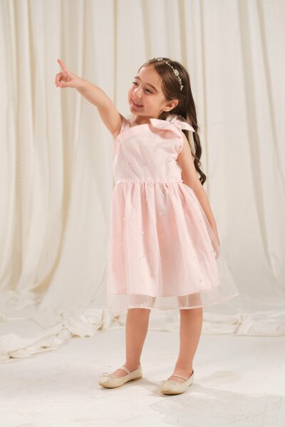 Sprinkles Girls RTW Embossed Net 1 Piece Suit Peach Radiance Festive Collection
