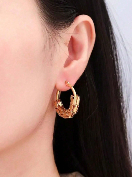 Shein - 6pcs 18k Gold Plated Titanium Steel Exaggerated Oval U-Shaped Hoop Earrings