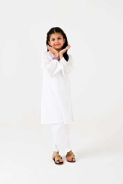 Girls Timeless White Chikankari Kurta Set