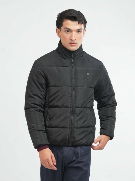 Brumano Mens RTW Solids Poly Jacket Black Puffer Jacket Winter Collection