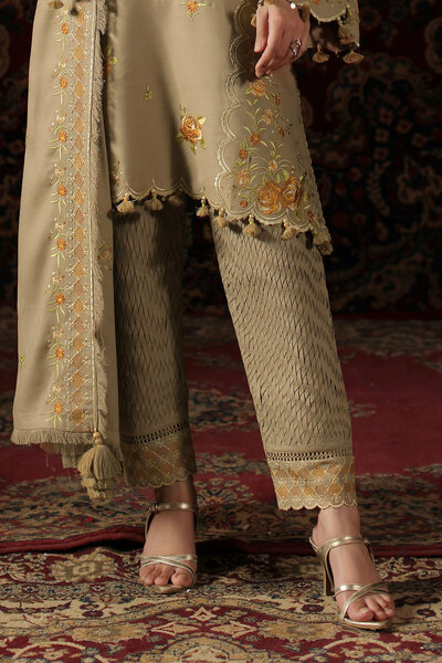 3 Piece Embroidered Crepe Dobby Suit
