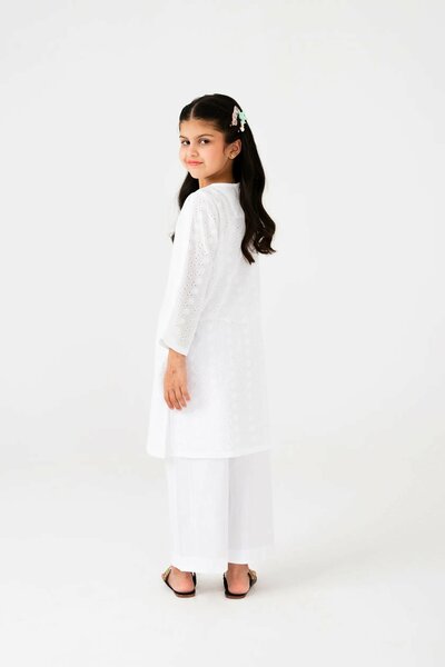 Girls Timeless White Chikankari Kurta Set