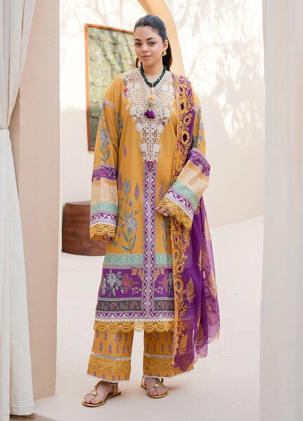 Summer in Bloom By Roheenaz Unstitched Printed Lawn 3 Piece Suit RN26USBL 35A Camellia Charm - Festive Collection