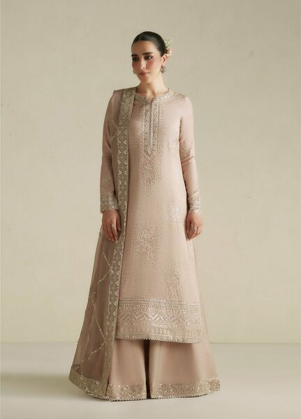 Vera Unstitched Embroidered Raw Silk 3 Piece Suit VR26URF Naqsh Soft Pink - Festive Collection