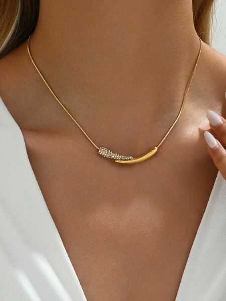 Shein - Liebeiris 1Pc 18K Gold Plated Stainless Steel Teardrop Pendant Necklace