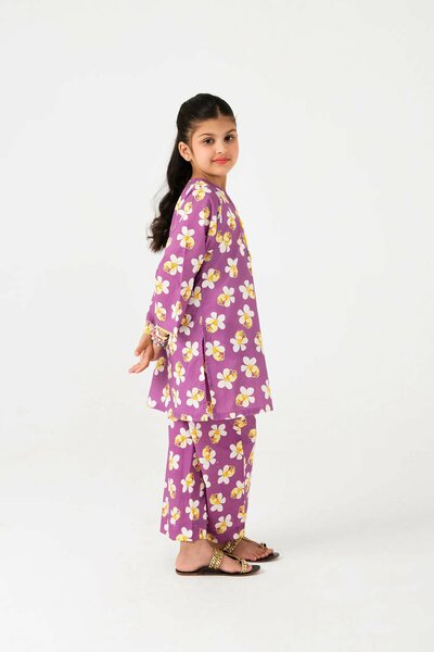 Purple Printed Casual Kurta Set - 2pc