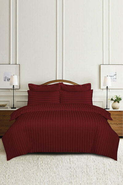 Dark Ruby Stripe Satin T-250 Quilt Cover Set