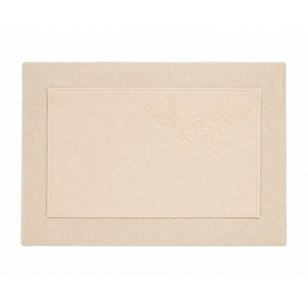Neutral Flora Embroidered Table Mat – Beige 13 x 19 Inch