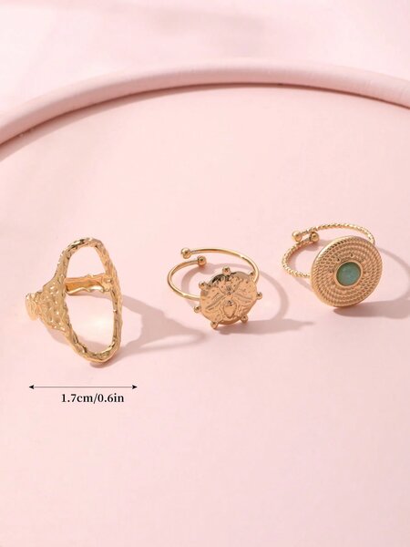 Shein - 3pcs/set Fashion Stainless Steel Round Decor Ring For Women For Daily Life