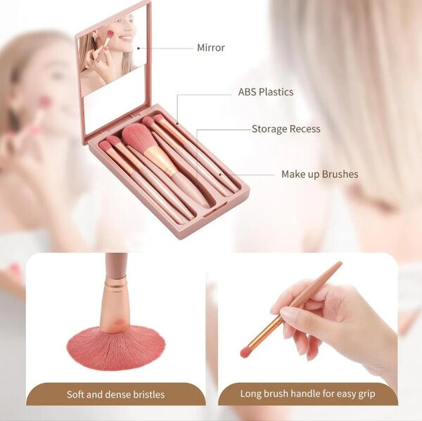 The Original - Shein 5 Pcs Portable Makeup Brushes With Mirror Travel  Set Deep Red