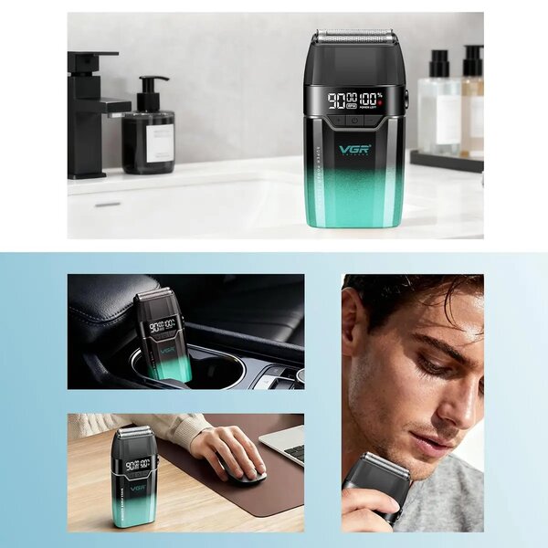 VGR - V-308 Professional Double Foil Shaver 9000RPM Cordless Head Shaver with Titanium Foils, LED Display