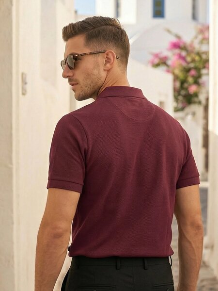 Maroon Textured Half Sleeves Popcorn Polo T-Shirt (POLO-959)