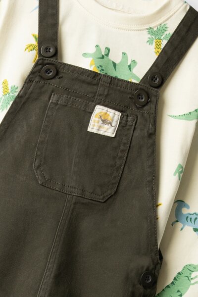 Boys Olive Dinosaur Dungaree Set