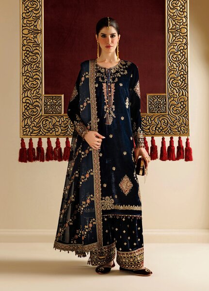 Chandni by Jazmin Unstitched Embroidered Velvet 3 Piece Suit JZ26UVC ROSHANAK CVF-26-D11 - Wedding Collection