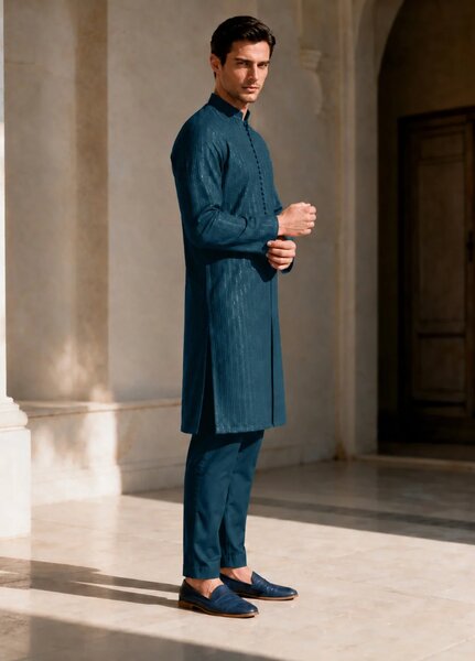 TGM Mens RTW Chikankari Chikankari Kurta Pajama Suit Royan Teal Festive Collection