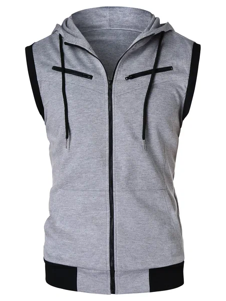 Vybe - Sleeveless Hooded Zipper - Grey