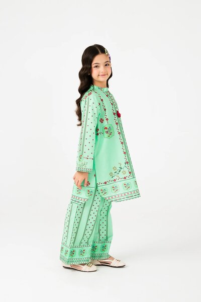 Green Printed Cotton Kurta Set - 2pc