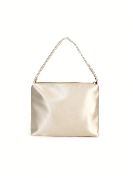 Shein - Bae Plain Elegant Fashion Minimalist Satin Pearl Magnetic Triangular Handbag