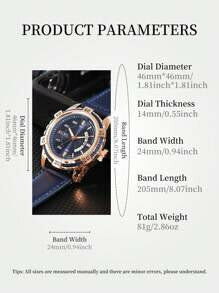 Shein - Men's Watch Quartz Movement New Leather Belt Luminous Waterproof Blue