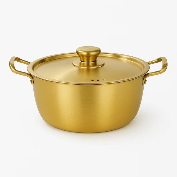 Golden Pot with Lid – Plain Finish | 18 cm / 20 cm / 22 cm
