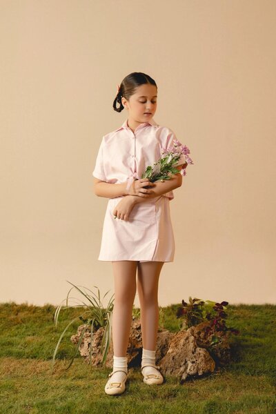 Zinnia | Textured cotton co-ord set with tailored shirt and A-line skirt