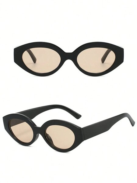 Shein - 1 Pair Women'S Acrylic Casual Retro Oval Fashionable Black Fashion Glasses