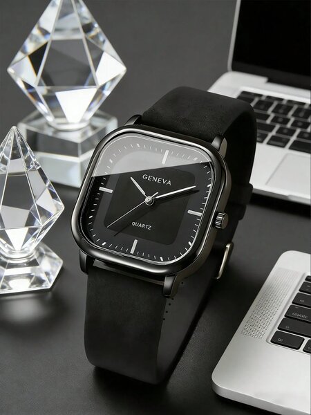 Shein - 3Pcs/Set Minimalist Business Men'S Black Watch Set