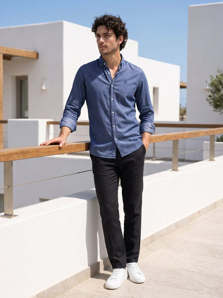 Mid Blue Button Down Denim Casual Shirt (CSD-042)