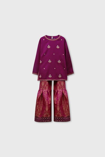 Hot Pink Shimmery Gharara Set - 2pc