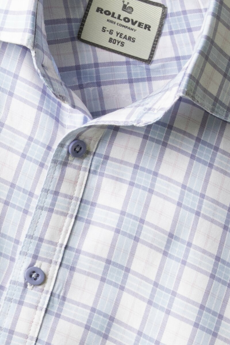 Boys White Sky Grid Shirt