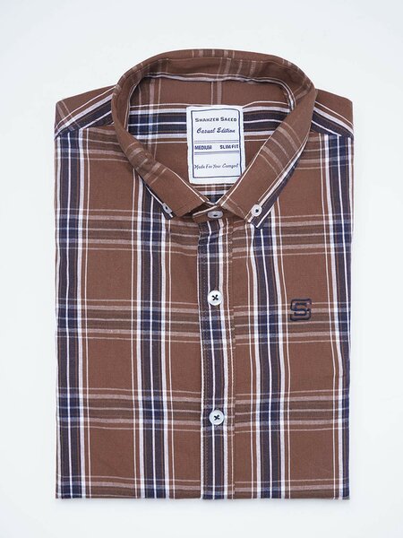 Navy & Rust Check Button Down Casual Shirt (CSC-365)