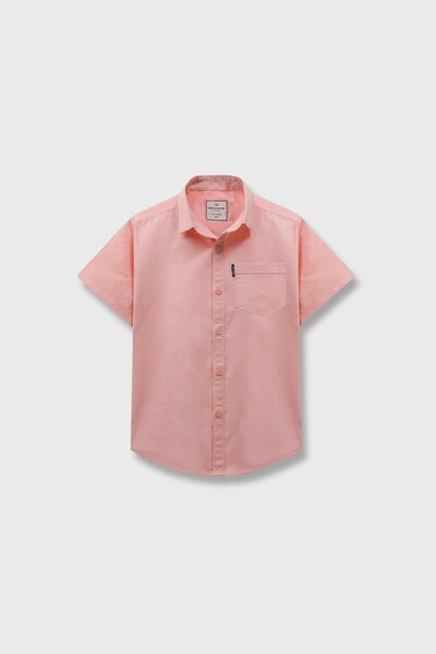 Boys Solid Peach Chambray Shirt