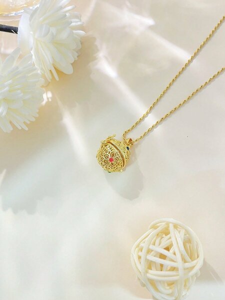 Shein Exclusive - One Beautiful Hollow Out Teardrop Ruby Vintage Party Accessory Pearl S925 Sterling Silver Necklace For Women