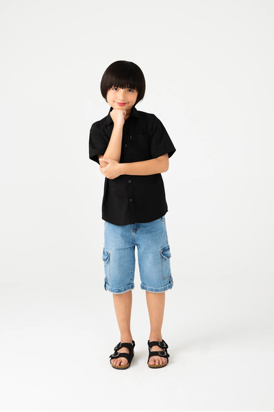 Deep Black Classic Boys’ Cotton Shirt
