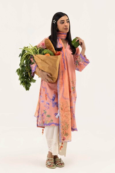 Stitched Printed Linen Shirt+ Dupatta